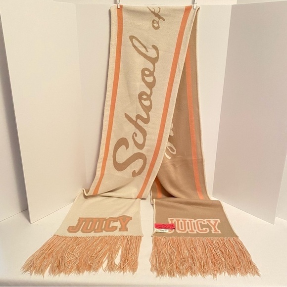 Juicy Couture Oversized Reversible School of Couture Scarf Peach/ Ivory/ Beige - Picture 7 of 15